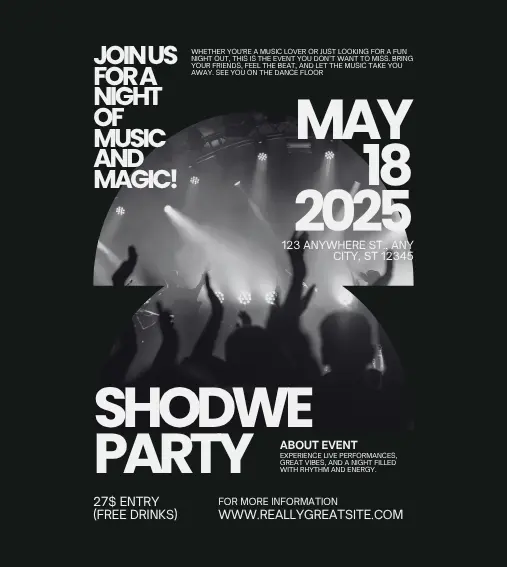 Black and Gray Modern Music Party Flyer