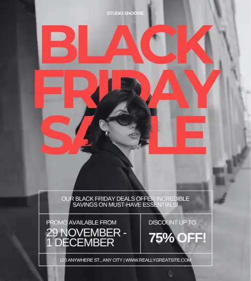 Red Black Bold Minimalist Fashion Black Friday Promotion Flyer